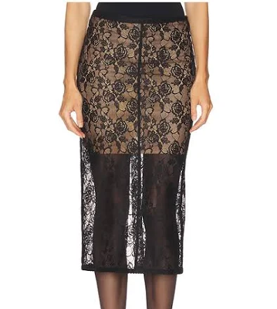 self-portrait Floral Lace Midi Skirt in Black - size US 10/ UK 14