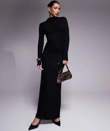 ASOS DESIGN high neck long sleeve with ruching maxi dress