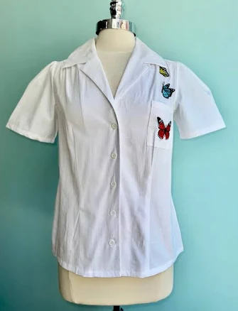 Butterfly Button Down Blouse in White X-Large