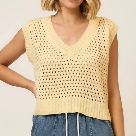 Open Knit V-Neck Sweater Vest