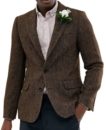 Aesido Men's Herringbone Wool Blazer
