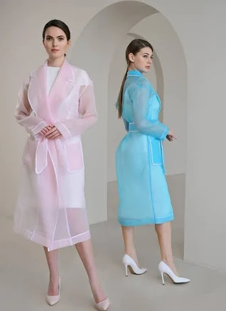 Silk Blend Sheer Organza Belted Coat
