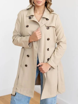 Leela and Lavender Women's Tape Belted Trench Coat