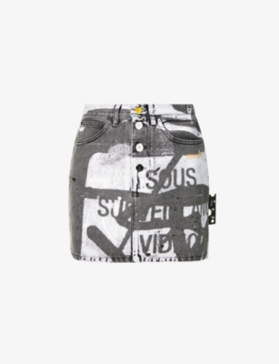 OFF-WHITE C/O VIRGIL ABLOH - Text-print high-waisted denim mini skirt