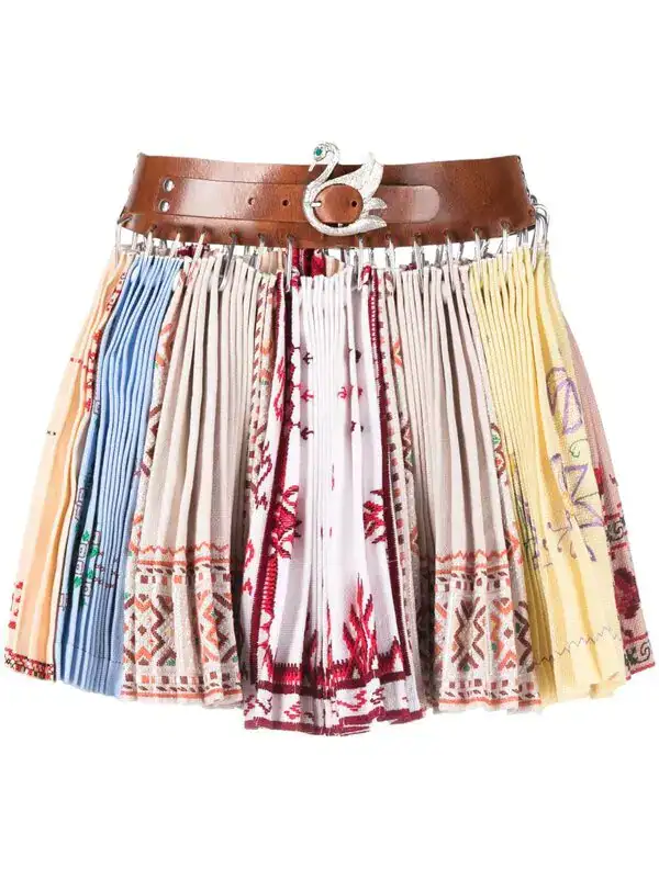 Pleated Belted Miniskirt