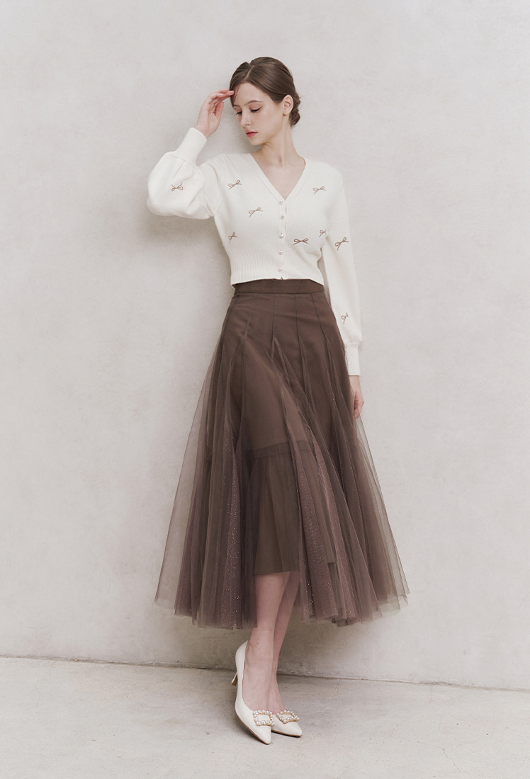 Etoile Banding Sha Skirt (Brown)