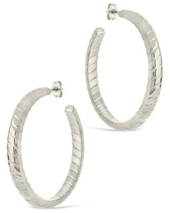 Sterling Forever Women's Everly Flat Herringbone Chain Hoop Earrings