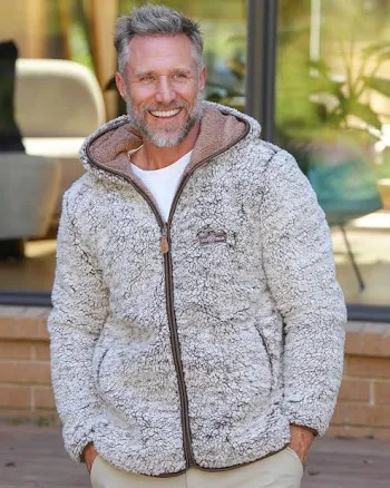 Reversible Double Sherpa Full Zip Hoodie | Brown Sherpa - Tan Fleece