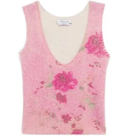 Blumarine Women's Rose Printed Knitted Top - Pink - Sleeveless tops