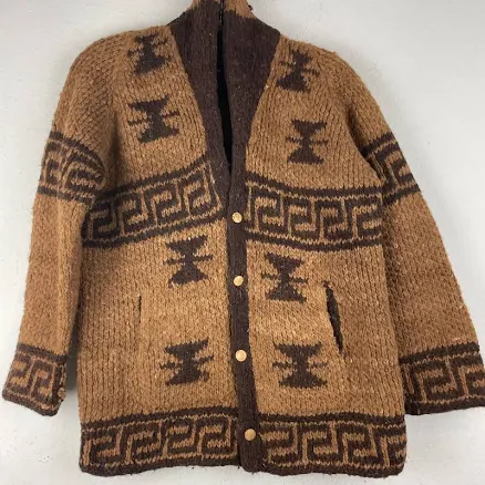Vintage Handmade Brown Cowichan Pattern Cowichan Wool Sweater