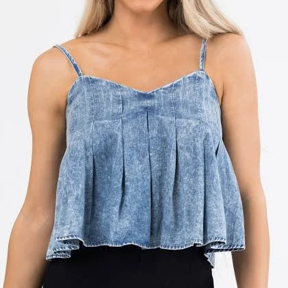 Acid Wash Denim Sleeveless Crop Top