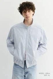 Unisex Summer Harrington Jacket Soft Blue Stripe_UDJU6B122B1 0XS