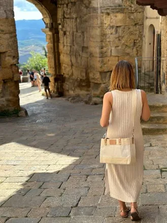 Jute Rectangular Canvas Tote Bag with Leather Strap