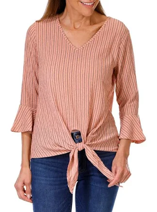 Ny Collection Women's Striped Front Tie Top