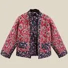 Reversible Cotton Quilted Kimono Jacket – 100% Cotton - Black Floral