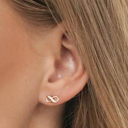 Dainty Minimalist Gold Sparkling CZ Infinity Stud Earrings
