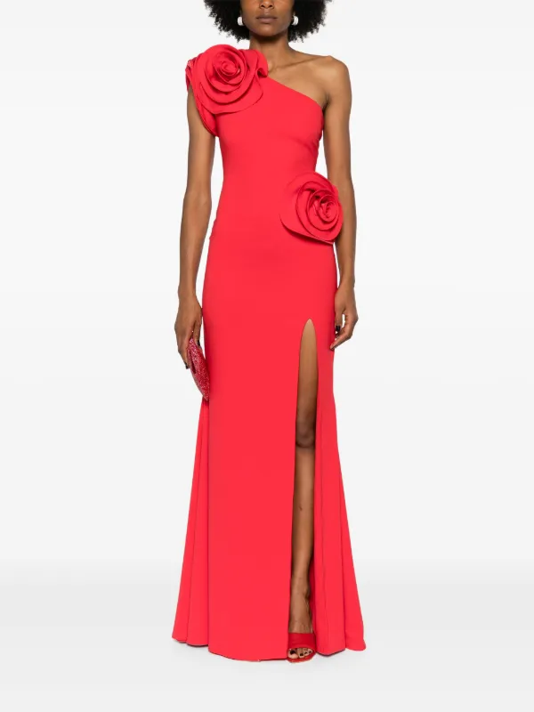 Floral-appliqué One-shoulder Dress