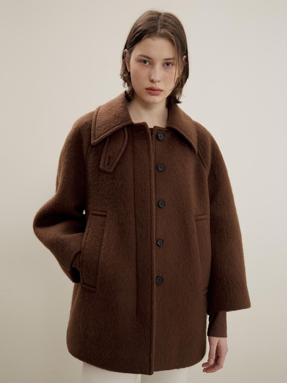Raglan Hairy Wool Coat [Brown]