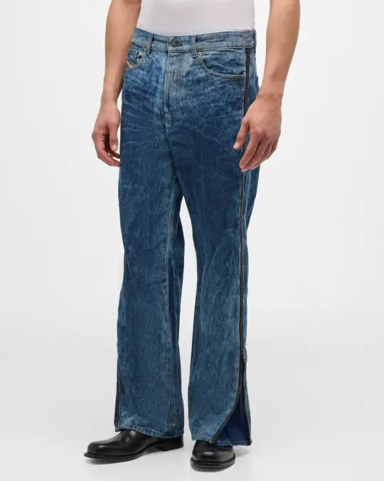 Side-Zip Stonewashed Jeans