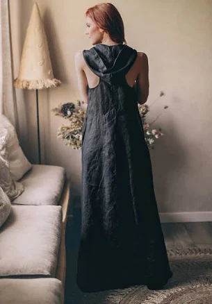 Hooded Linen Maxi Dress