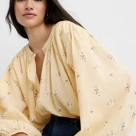 Loft Women's Floral Balloon Sleeve Fleece Blouse