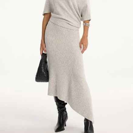 Asymmetric Wool-Blend Midi Skirt