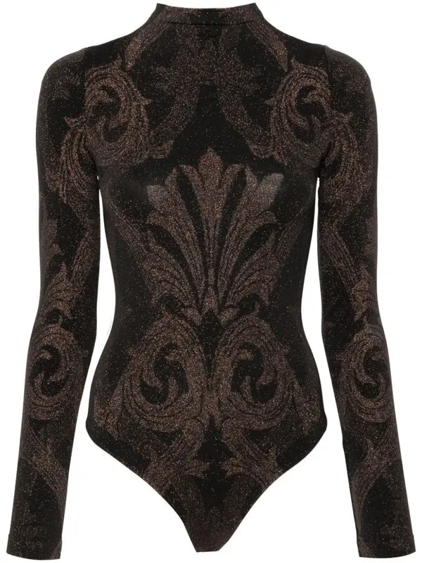 Floral-jacquard Metallic Bodysuit