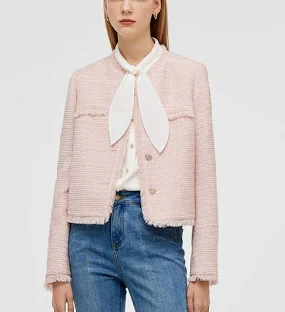 Women's Collarless Tweed Crop Jacket