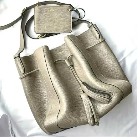 Mulberry Small Millie Drawstring Shoulder Bag Grained Leather Gray