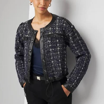 White House Black Market Women's Cropped Tweed Sweater Jacket