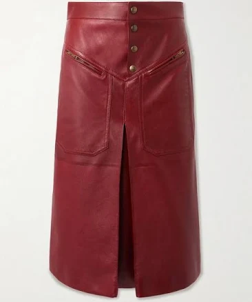 Chloé Women's Pleated Paneled Leather Midi Skirt - Red - Mid length skirts