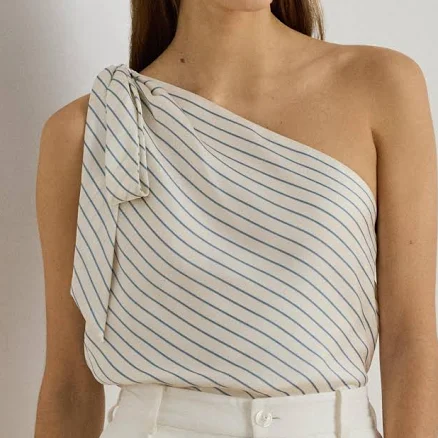 Ralph Lauren Women's Striped One-Shoulder Twill Blouse