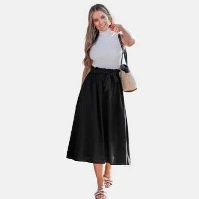 Cupshe Women's Paperbag Waist A-Line Midi Skirt with Belt