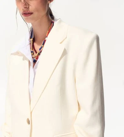 H&M Ladies Single-Breasted Linen-Blend Blazer