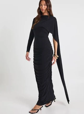 Boohoo Women's Slinky Long Sleeve Drape Maxi Dress