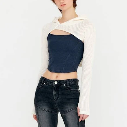 YUSE Knit HOODIE BOLERO SLEEVE Top