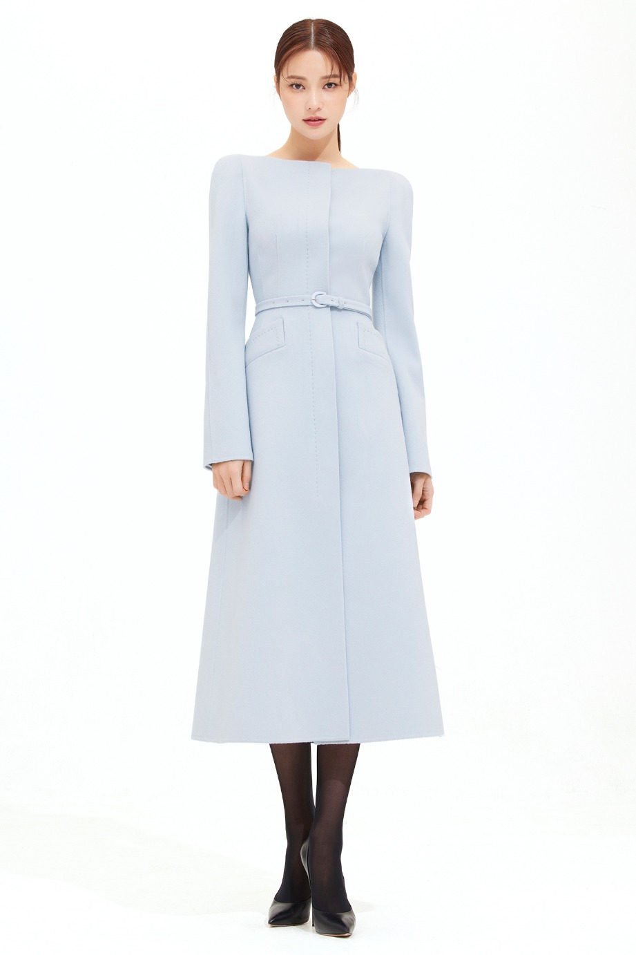 CASHMERE WOOL BOAT NECKLINE SLIM LINE COAT