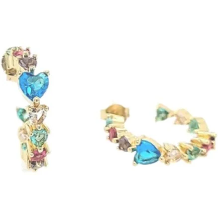 Open Hoop Earrings with Heart Stones