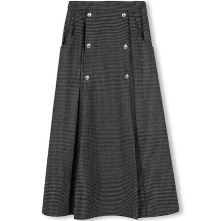 Wool Double Pleat Plaid Skirt