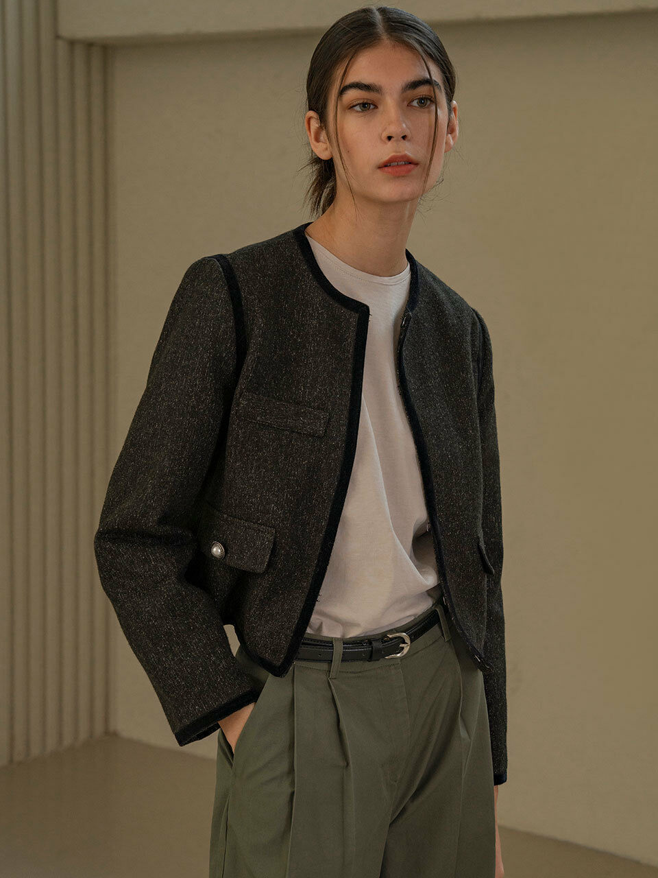 (SI OT 4025) Tweed Jacket Charcoal
