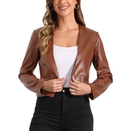 Faux Leather Cropped Moto Biker Jacket