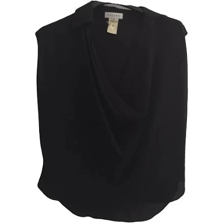Celine Black Silk Crepe de Chine Shawl Neck Sleeveless Top 36 FR