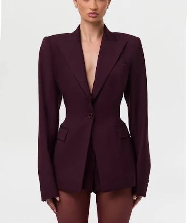 Naked Wardrobe Women's Power Shoulder Fitted Blazer Suit with Long Sleeves