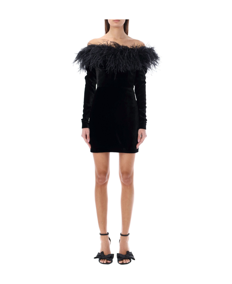 Feather-trim Velvet Minidress