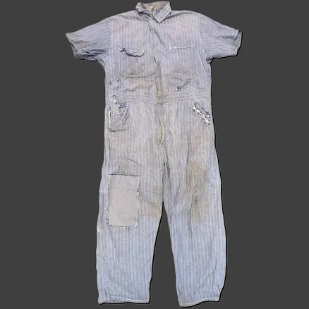 Vintage 60s Sears Herringbone Selvedge Coveralls Short Sleeve Blue