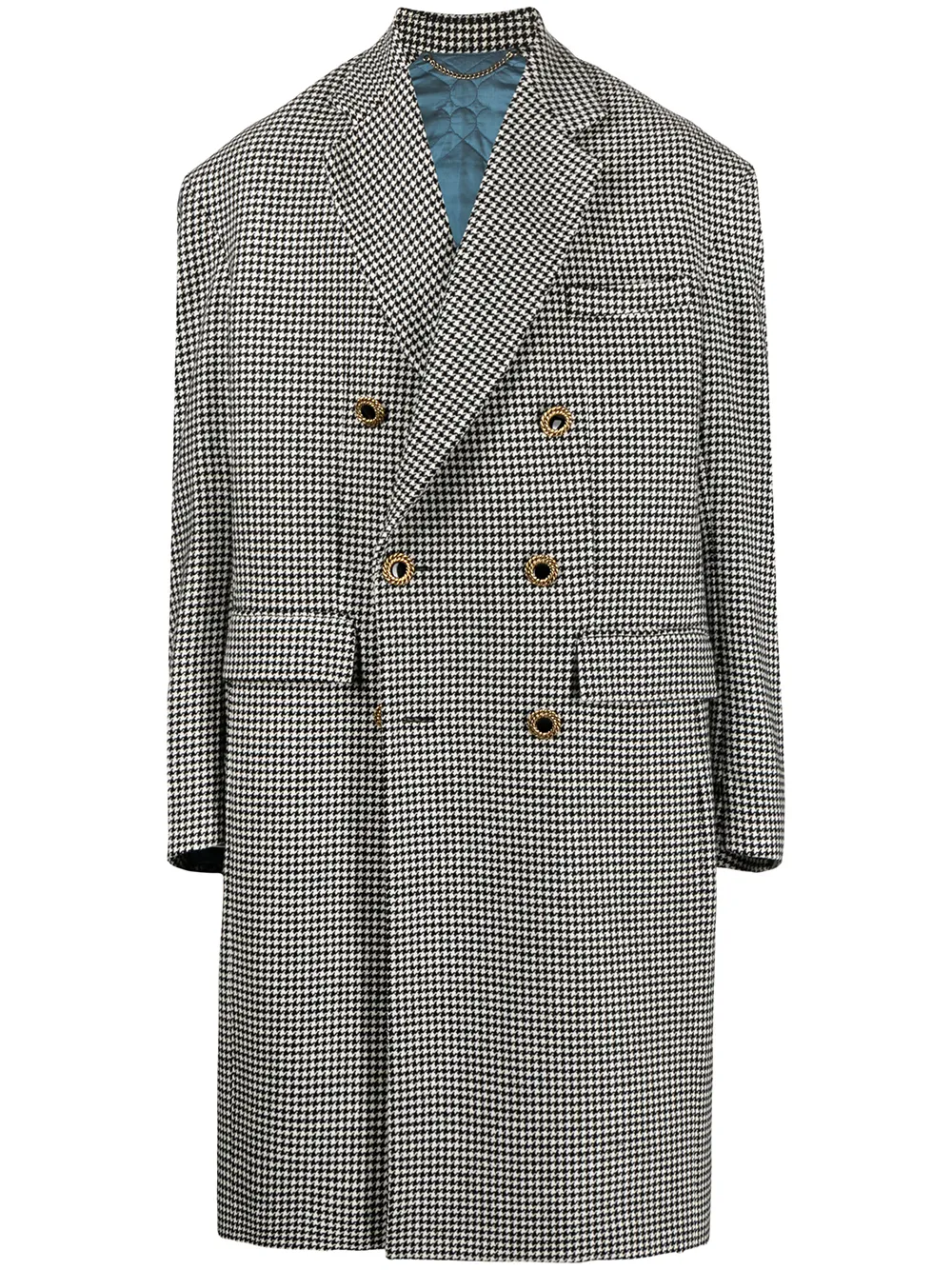 Grandpa Houndstooth-print Wool Coat