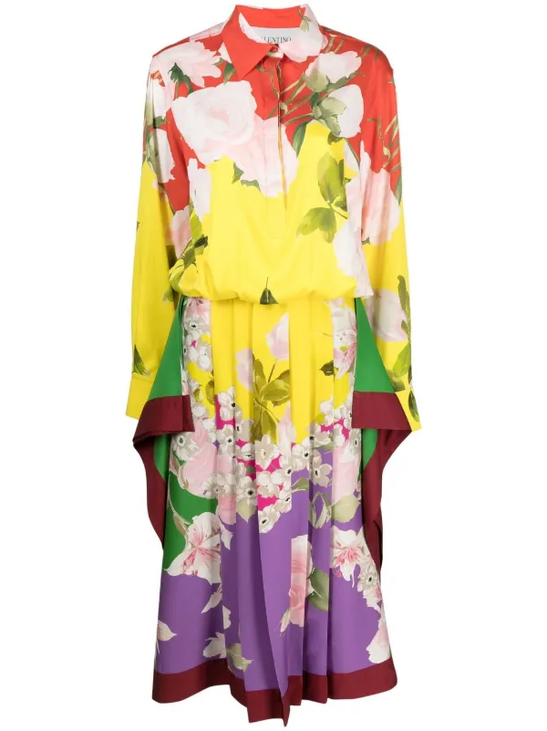 Pleated Floral-print Midi Dress