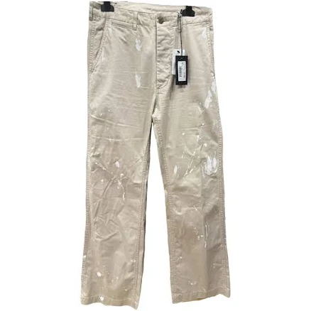 R13 Beige Cotton Hand-Painted Splatter Straight-Leg Trousers 28 US