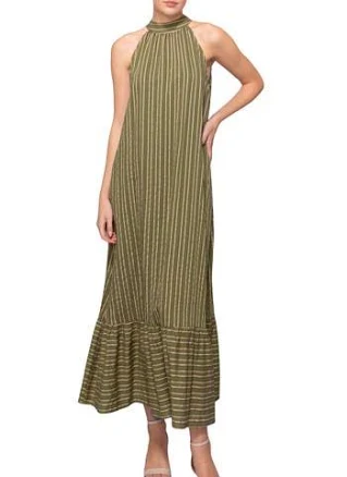 MELLODAY Women's Stripe Mock Neck Maxi Sundress