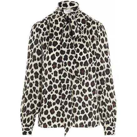 Saint Laurent Women's Leopard Print Silk Blouse Shirt
